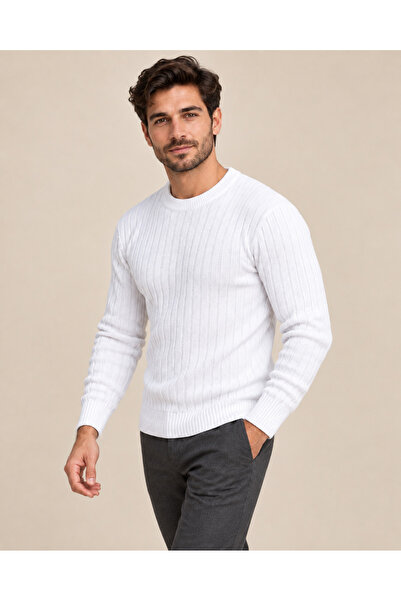FAVORİST Men's Crew Neck Ribbed Knitwear Seasonal Sweater Kpln