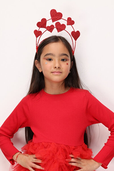 Le Mabelle Red Glittery Little Heart Figured Girl's Crown