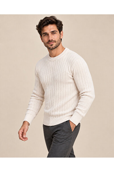 FAVORİST Men's Crew Neck Ribbed Knitwear Seasonal Sweater Kpln