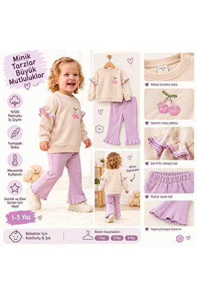 tinymini.co KIZ BEBEK VİŞNE NAKIŞLI 2'Lİ TAKIM