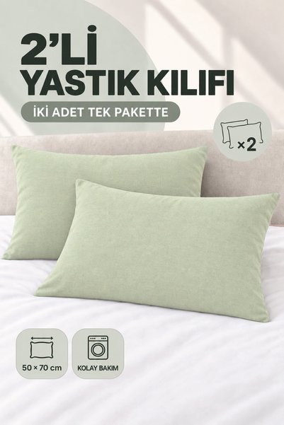 Karden Flower Solid Yeşil Pamuklu 2'li Yastık Kılıfı Seti