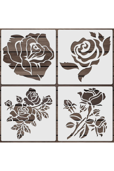 Choice 4PCS 5.9inch Rose Flower Stencils Reusable Floral Painting Templates f...