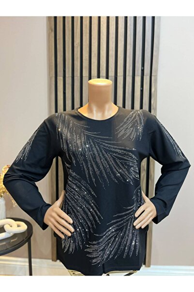 AKMAVİ Women's Winter Blouse with Feather Motif for Middle-Aged and Older Women