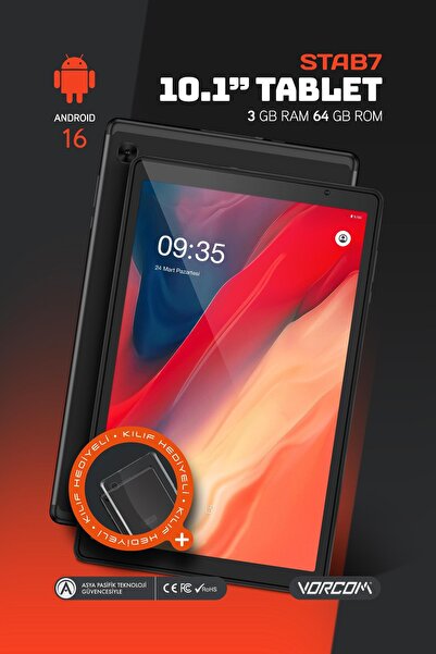 Vorcom STAB7 Siyah 10.1 Inc 3 GB Ram 64 GB Hafıza 8 Çekirdek İşlemcili Tablet