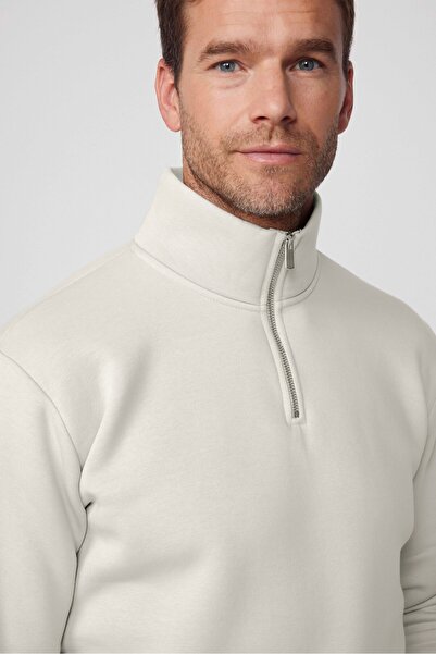 Tudors Unisex Relax Fit Rahat Kesim Pamuklu İçi Polarlı Yarım Fermuarlı Gri D...