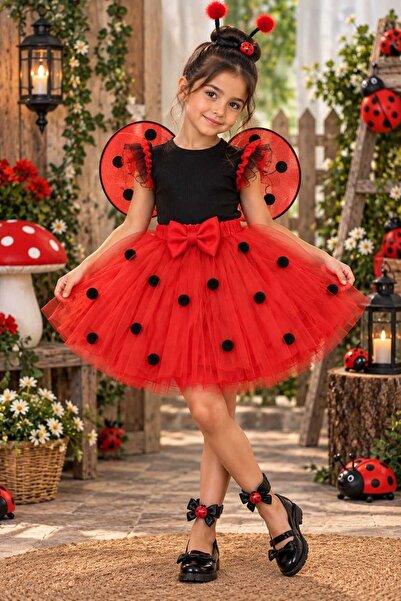 SUNEH Halloween Pompom and Bow Detailed Girls' Fluffy Tutu Skirt