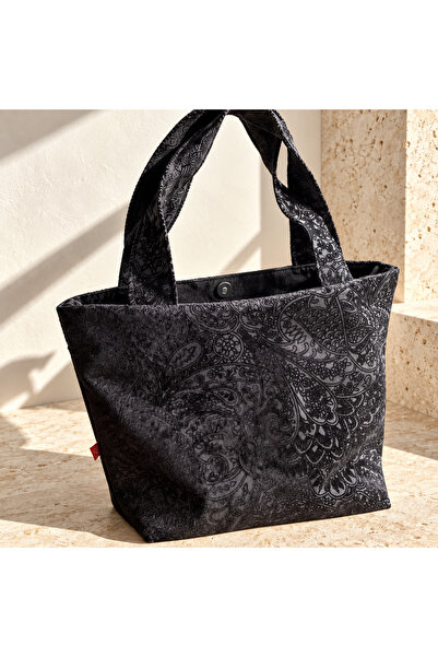 SellHubX Kadın Denim Kumaş Tote Bag Omuz Çantası Fermuarlı 30 x 40 cm Siyah Gri