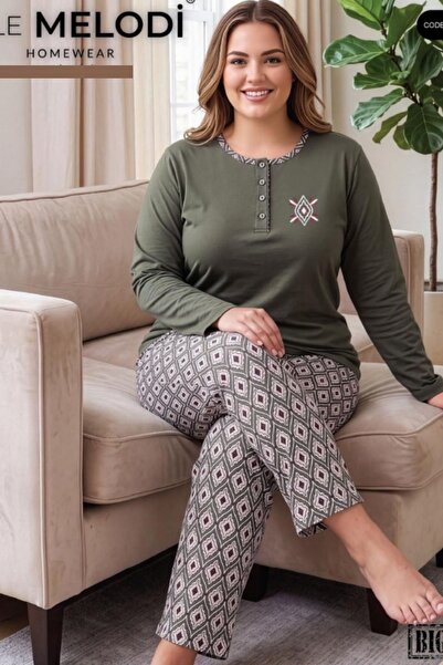 melodi 100% Cotton Oversized Plus Size Long Sleeve Women's Pajama Set