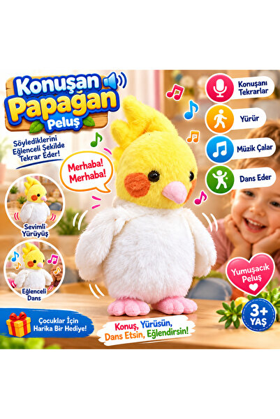 TRUST STORE Konuşanı Tekrarlayan Papağan Peluş 25 CM Yürüyen Ses Kayıtlı Müzi...