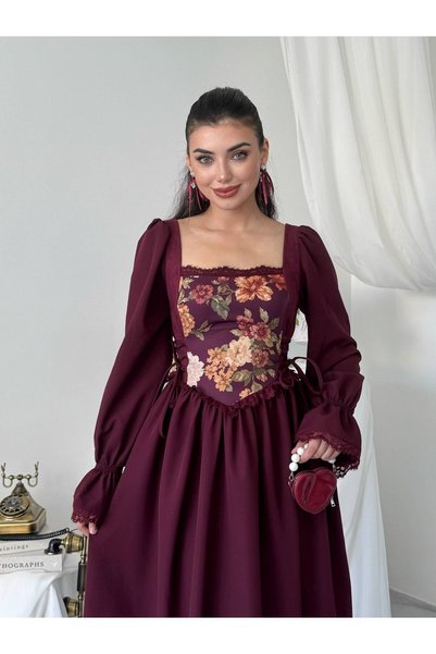 EMİYEL Dantel Garnili Çiçek Korse Elbise