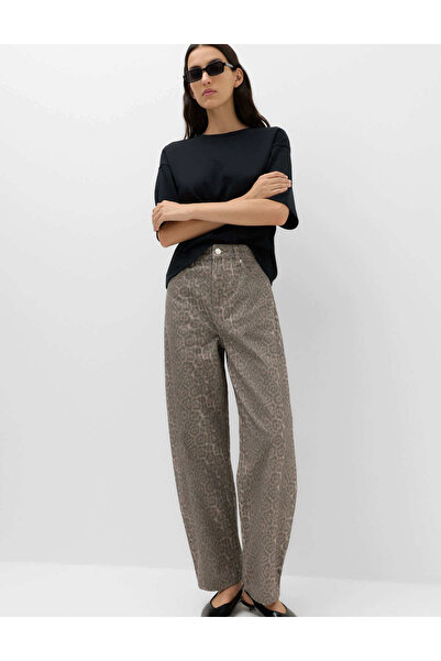 Marks & Spencer Leopar Desenli Barrel Jean Pantolon