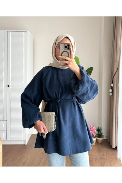 MODA ŞEHNAZ Soft Textured Waist-Tie Hijab Shirt
