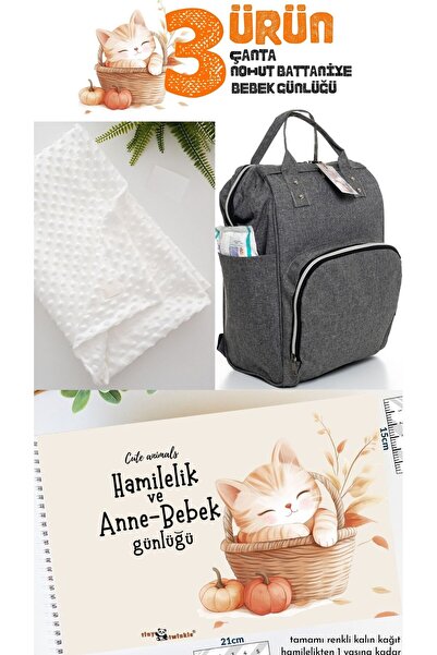 tıfıl 3lü Ürün Anne Bebek Bakım Sırt Çantası, Nohut Battaniye ve Hamilelik-Be...
