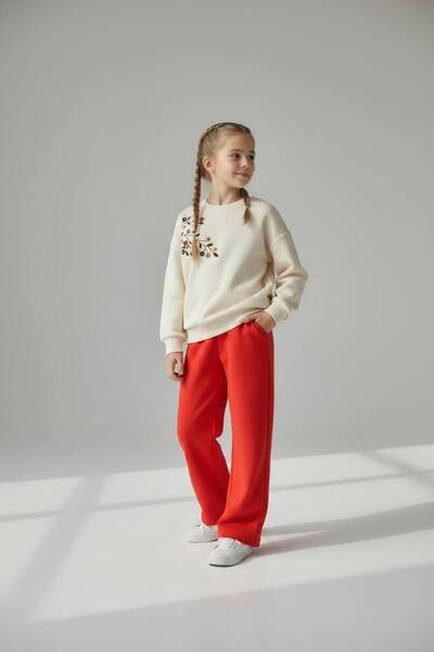 Generic Brand Girl's floral embroidered tracksuit set, 3-thread cotton top an...