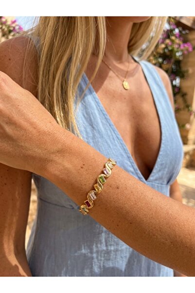 İNN JEWELLERY 316 L Çelik Kelepçe Bileklik Zikzak Renkli Figürlü Renk Atmaz