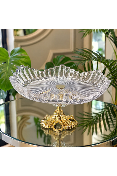 Elta Collection Patentli Tasarım Lüks Kristal Gold Ayaklı Sunumluk Kase - Tab...