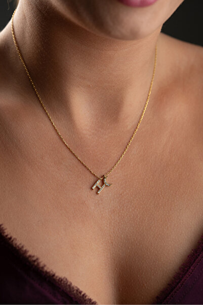 beonejewelry 925 Ayar Gümüş Kişiye Özel Taşlı Ay Ve Harf Kolye