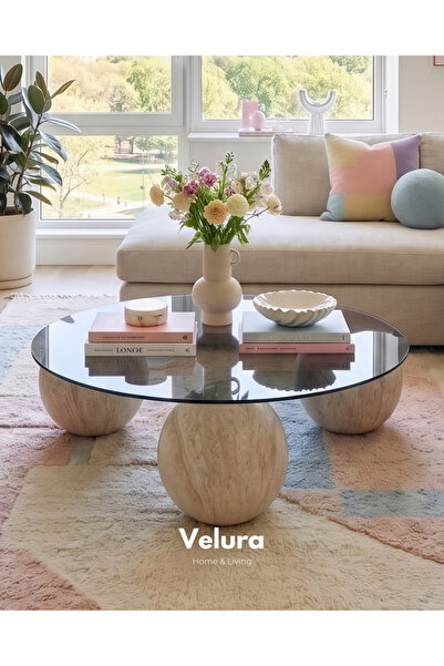 Velura Home & Living Küre Orta Sehpa - Aytaşı Mermer - Yuvarlak Füme