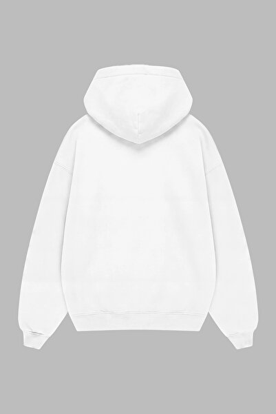 Sekizbiraltı Pop Art Neon Rifle Baskılı Beyaz Oversize Unisex Hoodie