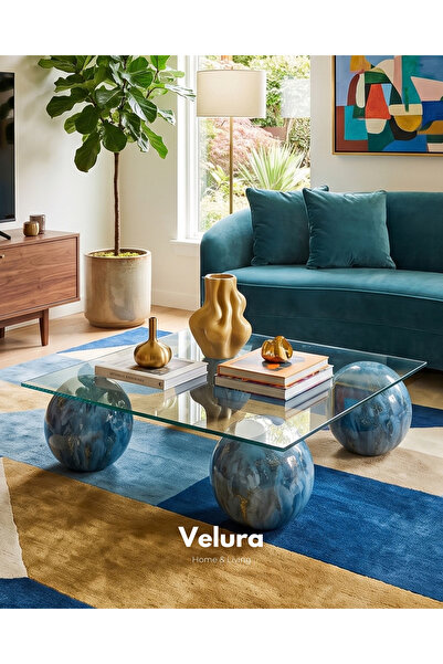 Velura Home & Living Küre Orta Sehpa - Sky Mermer - Kare Şeffaf