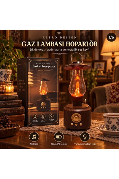 Retro Gaz Lambası Tasarımlı Bluetooth Hoparlör – Dekoratif LED Gece Lambası v...