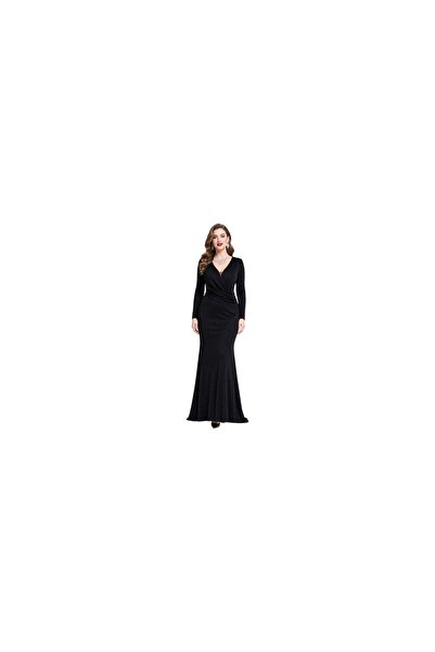 FAV Long black dress with long sleeves and shiny, shimmery fabric FAVANA