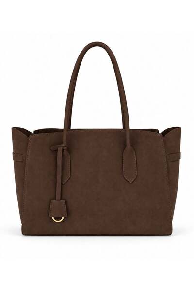 Madamra Brown Suede Women's Shoulder Bag with Zipper and Internal Compartment...