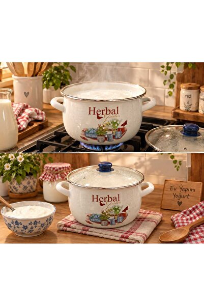 EBRULİEMAYE Herbal Enamel Pot 5-Liter 24 cm Diameter Milk Yogurt Soup Pot