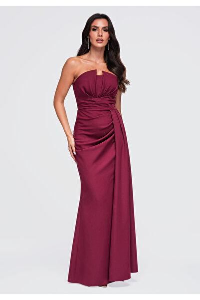 Larica Women's Evening Dress, Maxi with Strapless Neckline LA-OM-DLR338 Μπορντό