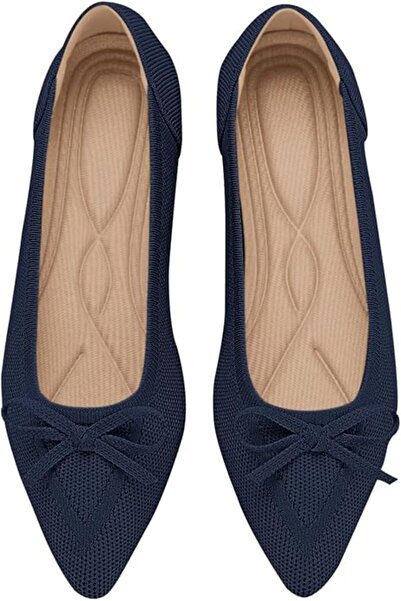 GENERAL TINGRISE Women's Flats Pointed Toe Bow Knit Ballet Shoes Comfortable ...