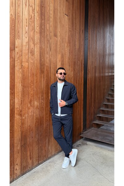 JESSE STORY Men's Parachute Fabric Jacket and Pants Navy Blue Set – Regular Fit, Lined, Double Zipper, Elastic & Drawstring Code: Jsm26Tkm-001
