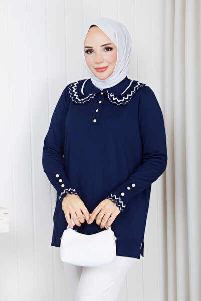 Pamuk Butik Women's Baby Collar Mercerized Knitwear Tunic