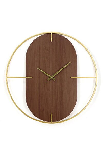 OEM Wall clock GHC100391, analog, round, metal + MDF, gilded + brown, 40 cm