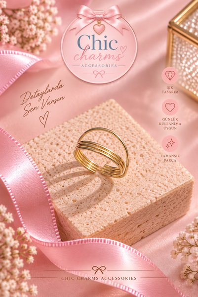 SELÇUK Gold Multi-Row Oval Design Ring
