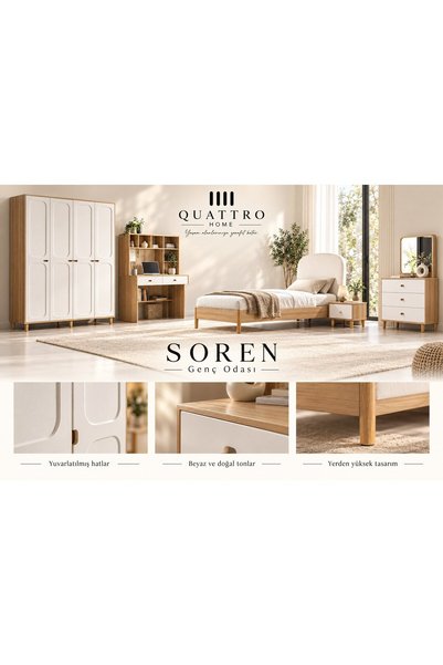 QUATTRO HOME Soren Genç Odası Takımı-Yükseklik Dolap-160-52-200 Karyola-95-19...