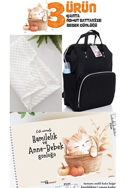 tıfıl 3lü Ürün Anne Bebek Bakım Sırt Çantası, Nohut Battaniye ve Hamilelik-Be...