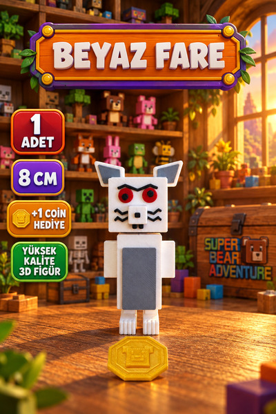 YAGLİZ Super Bear Adventure Beyaz Fare Oyuncak