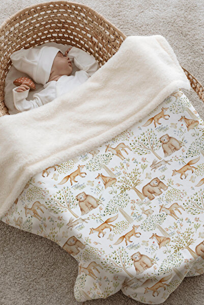 Tuğba Kuğu Plush Double Face Blanket - Woodland Friends