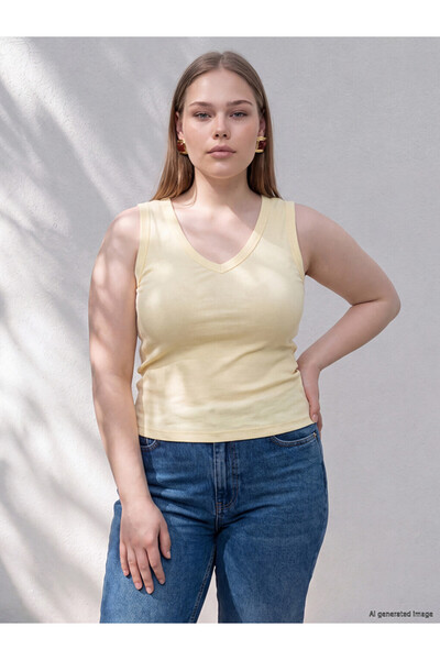 LC Waikiki Vizyon New Season Yellow Plus Size V-Neck Women's Undershirt