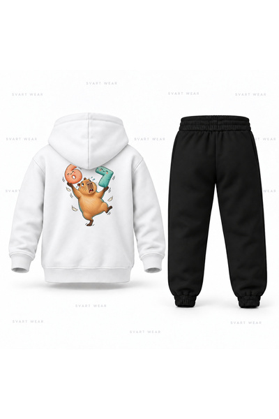 SVART WEAR طقم بدلة رياضية للأطفال من Six Seven 67 Kapibara بطباعة مكثفة وقلنسوة
