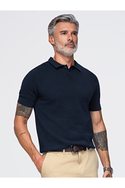 OMBRE Tricou bărbătesc, croială normală, mânecă scurtă OM-POSS-0178 Bleumarin