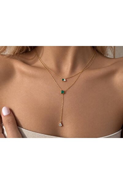 Lumi Minimal Kare Damla Taşlı Gümüş Kolye (Silver)