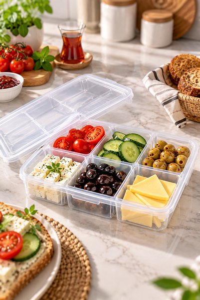 grimorlife 6 Bölmeli 2 Adet Sızdırmaz Buzdolabı İçi Düzenleyici Buzluk Derin Dondurucu Saklama Kabı- Kışlık Saklama Kabı 2,1 lt.