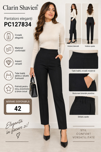 Clarin Shavien Pantaloni damă PC127834, negru, talie înaltă, croială elegantă...
