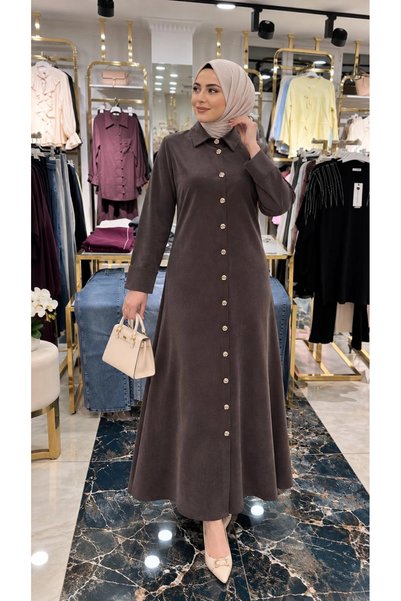 Butik Kahverengi Abaya Görünümlü Elbise Modelimiz