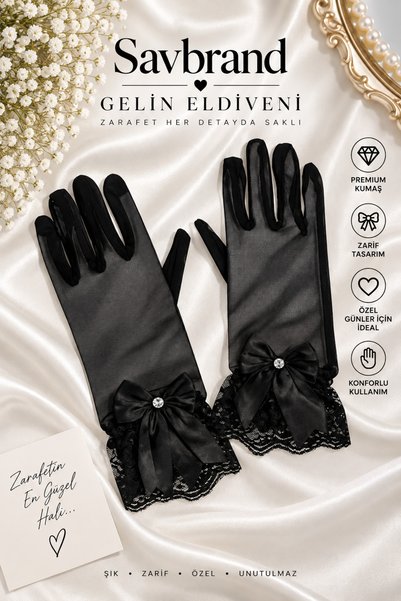SavBrand Elegant Lace Detailed Bow Decorated Bridal Gloves Stylish Special Oc...