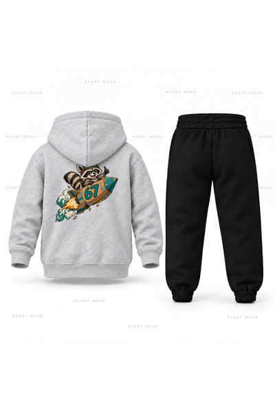 SVART WEAR طقم بدلة رياضية للأطفال من Six Seven 67 مطبوع عليه صورة صاروخ من ا...