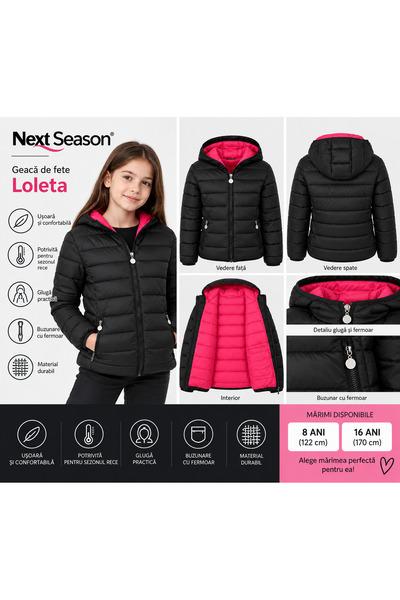 Next Season Geaca matlasata fete, Loleta, cu gluga