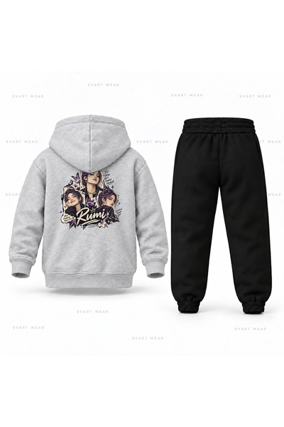 SVART WEAR Kpop Demon Hunters Rumi Film Kare Printed Children's Hooded Tracks...