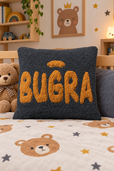pufftable Kişiye Özel İsim Yazılı Punch Kırlent Teddy Kumaş İç Dolgu Dahil 45...
